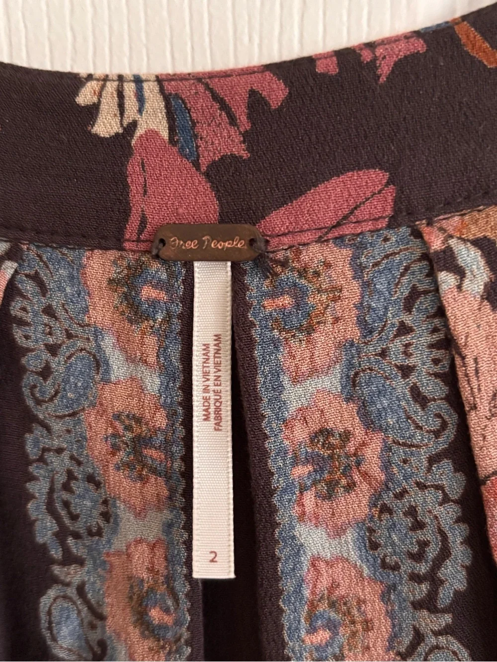 Free People Burgundy Floral Peasant Tunic with Multicolor Print